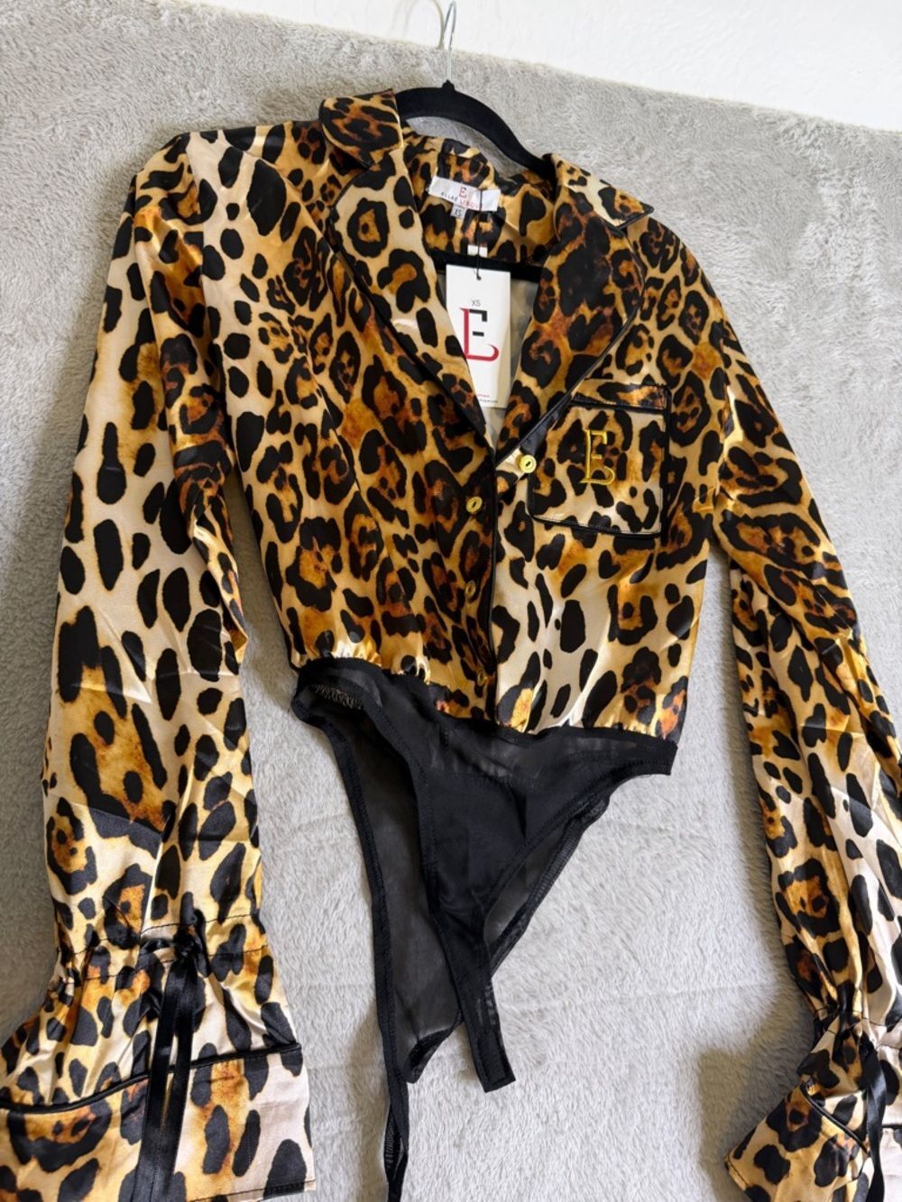 Ellaé Lisqué Satin Button-Front Bodysuit Top XS